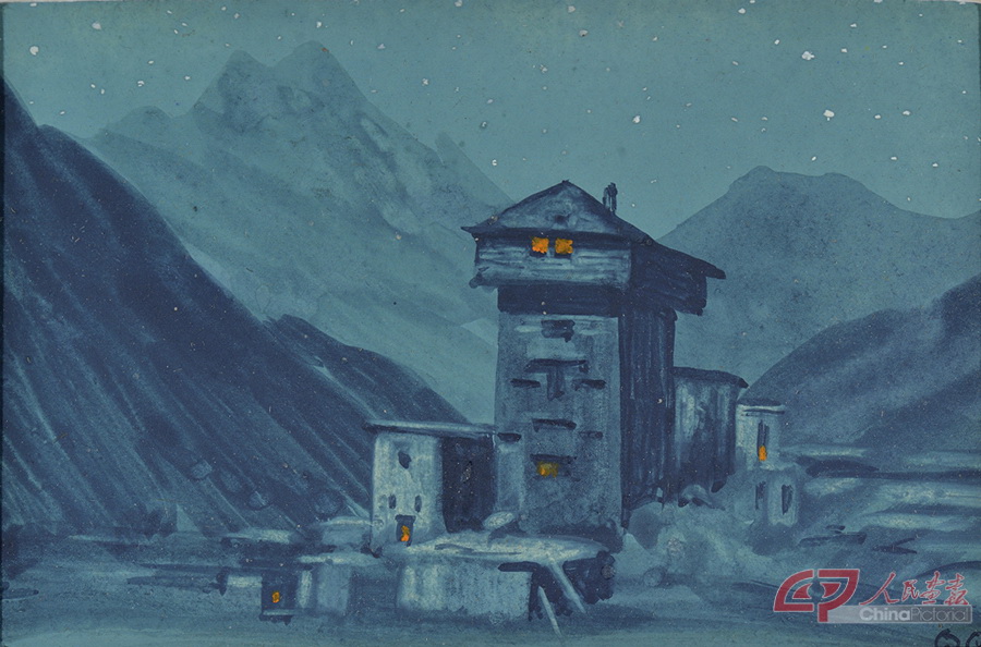 拜尔斯沃•森 拉胡尔的贡德人城堡 纸上水彩、蛋彩 8.5×5.5cm 1914 印度国家现代艺术馆藏.jpg