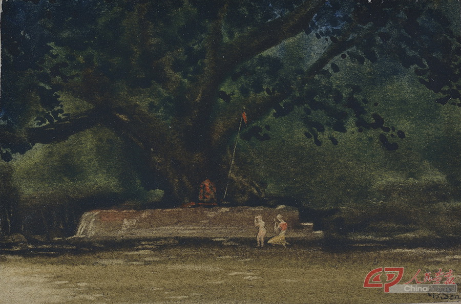 拜尔斯沃•森 乡间神社 纸上水彩、蛋彩 8.5×5.5cm 1914 印度国家现代艺术馆藏.jpg