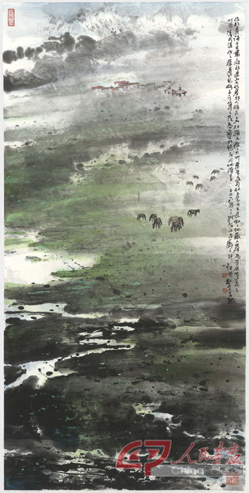 5.祁连山下 江明贤 136×69cm 国画 2018.jpg