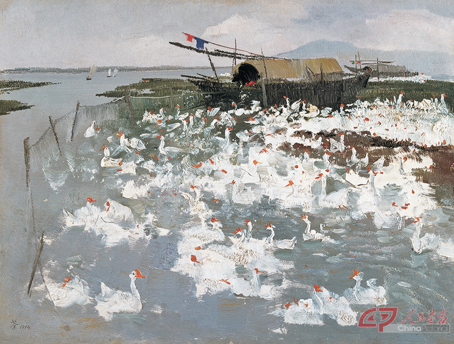 太湖鹅群 1974年 吴冠中 44×59.5厘米 油画 中国美术馆藏.jpg