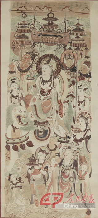 9、常沙娜，文殊变（中唐窟号不详），108x49cm，1945.jpg