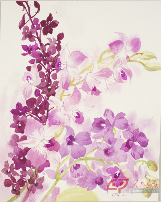 21、常沙娜，花卉，33.5x26.5cm，1991，水彩，纸本.jpg