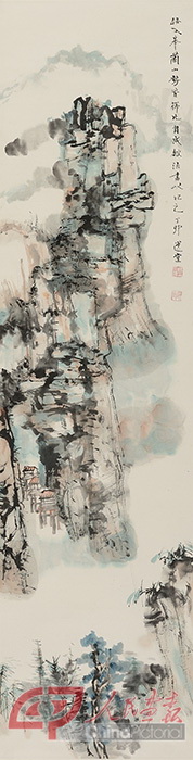 饶宗颐 皋兰山写生 中国画 纸本设色 137×34cm 1987年 中国美术馆藏.jpg