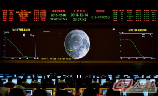 2013年12月14日20时59分52秒，嫦娥三号月球探测器从高度15千米的近月点实施动力下降，整个过程约720秒。  摄影 秦宪安